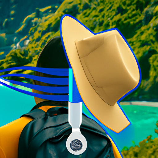best-usb-rechargeable-neck-fans-for-traveling-light.png An image of a backpacker with a lightweight USB rechargeable neck fan, standing against a picturesque landscape