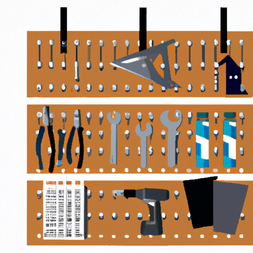 maximize-wall-space-with-vertical-tool-organizers.png An image showcasing a wall adorned with vertical tool organizers, where neatly arranged wrenches, screwdrivers, and pliers hang from hooks, while shelves hold jars of nails, bolts, and screws, maximizing storage space