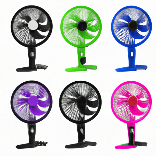 An image showcasing a variety of portable neck fans in different colors and styles, with features like adjustable fan speeds, rechargeable batteries, and ergonomic design, highlighting their compactness and suitability for on-the-go use