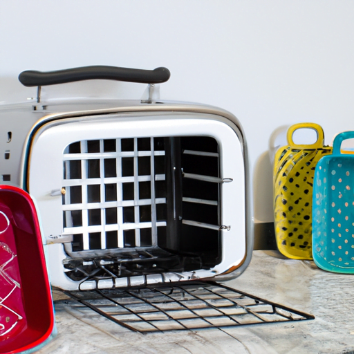 An image that showcases a vibrant kitchen countertop with a budget-friendly toaster oven